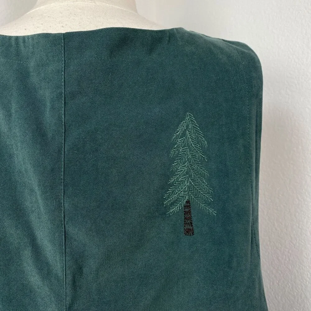 CJ Banks Forest Green Maxi Jumper Dress 14W Pocket Embroidery Trees Dark Academa